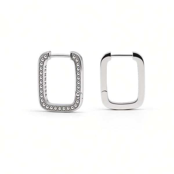 Beaded Rectangular Huggie Hoops