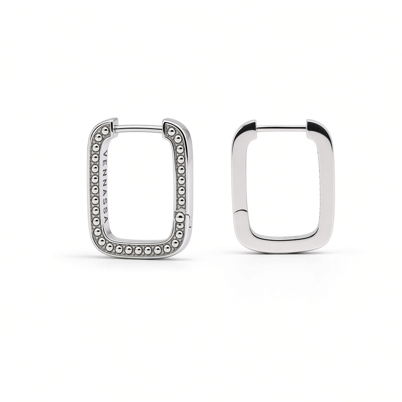 Beaded Rectangular Huggie Hoops