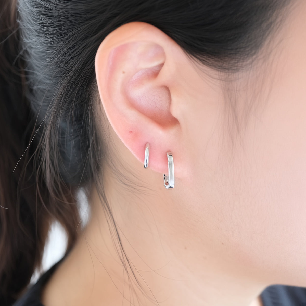 Beaded Rectangular Huggie Hoops