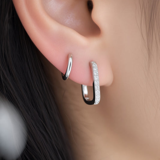 Diamond Rectangular Huggie Hoops