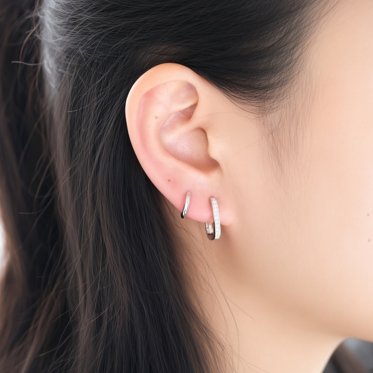 Diamond Rectangular Huggie Hoops