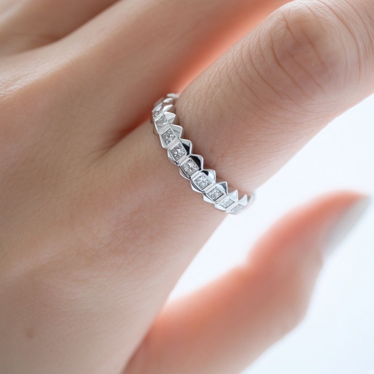 Princess Cut Diamond Facet Eternity Band